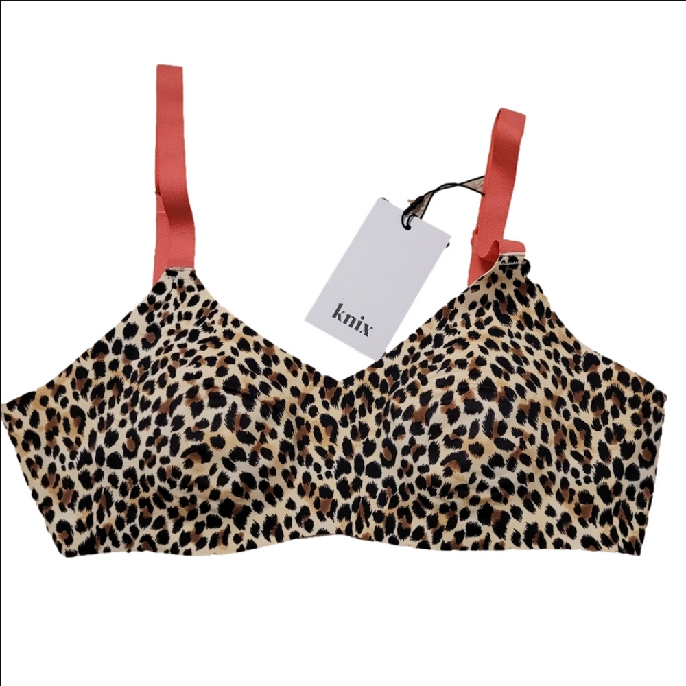 KNIX NEW Thin Strap Padded V-neck Bra size 1 Pretty Kitty Animal print